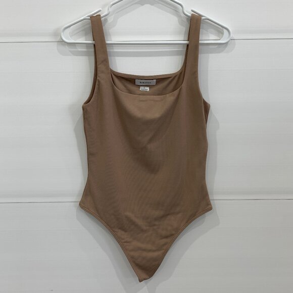 Babaton Aritzia Square Neck Thong Bodysuit - Camel - Picture 1 of 5